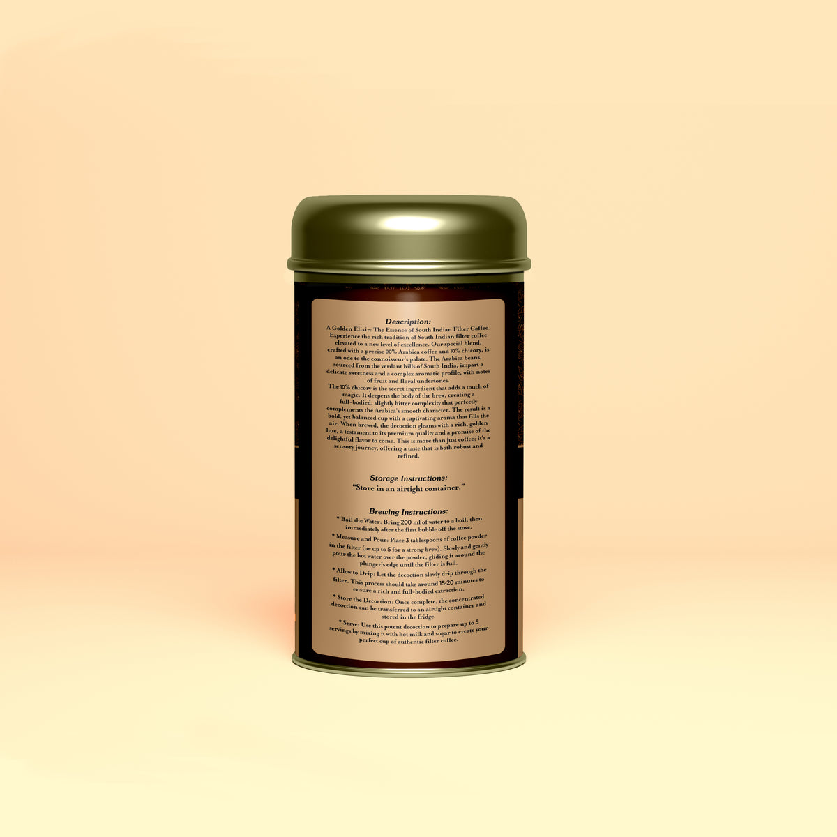 Divarum Degree Drip Coffee description, storage and brewing instructions label