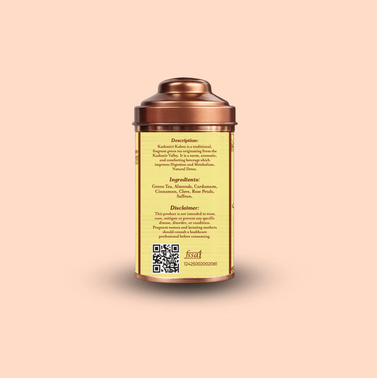 Divarum Himalayan Brew Kashmiri kahwa tea packaging showing product description, ingredients and disclaimer