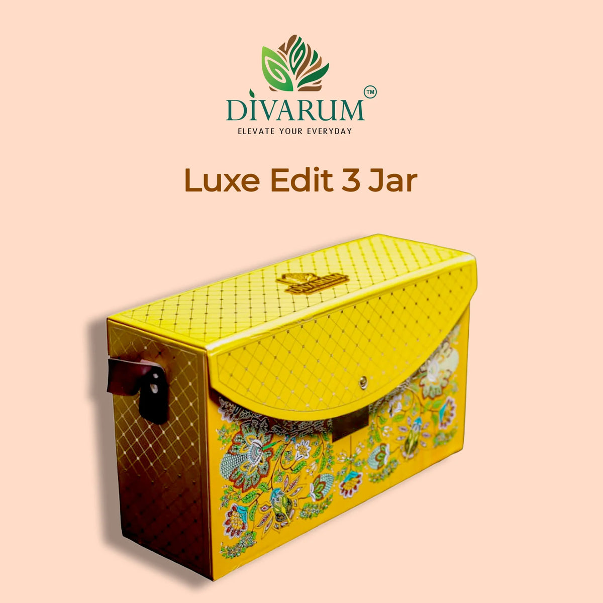 The Luxe Edit nuts gift hamper by Divarum showing the packaging with the product name.